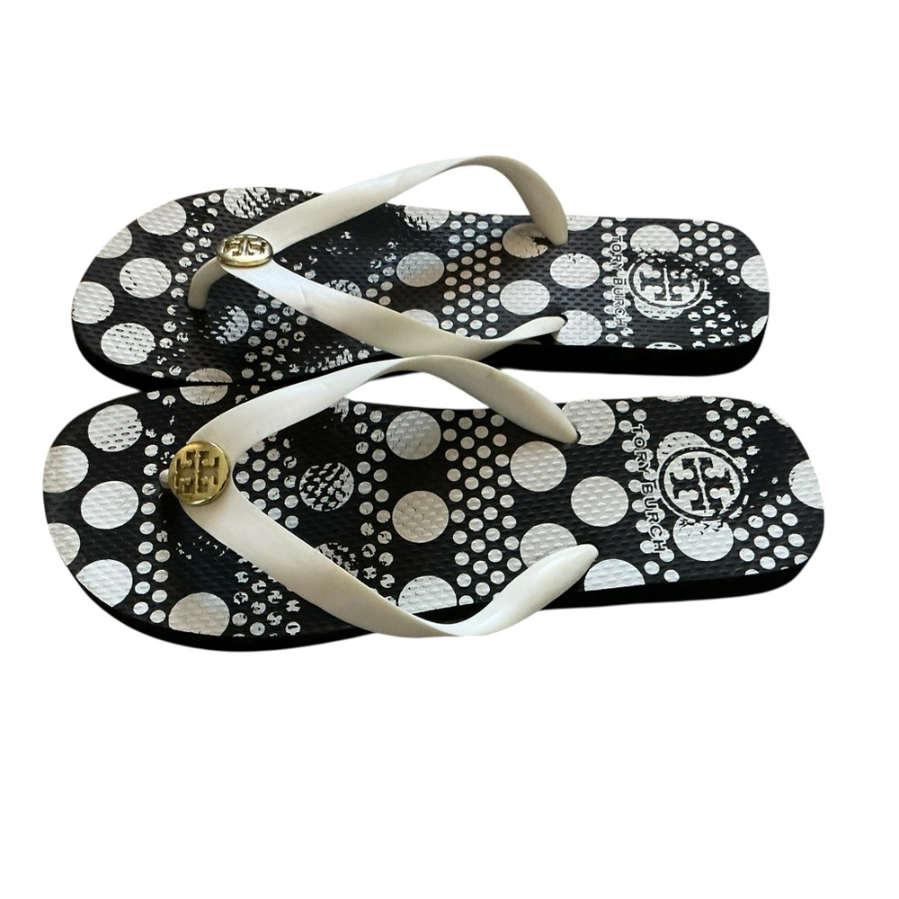 Tory Burch women’s sandals size 8 black white polka dot foam flip flops